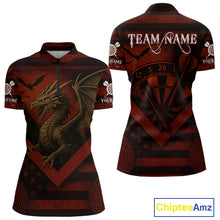 Load image into Gallery viewer, Custom Red Grunge Dragon Dartboard Dart 1/4-Zip Shirt For Women Outfit Dart Team Jersey NYN1363