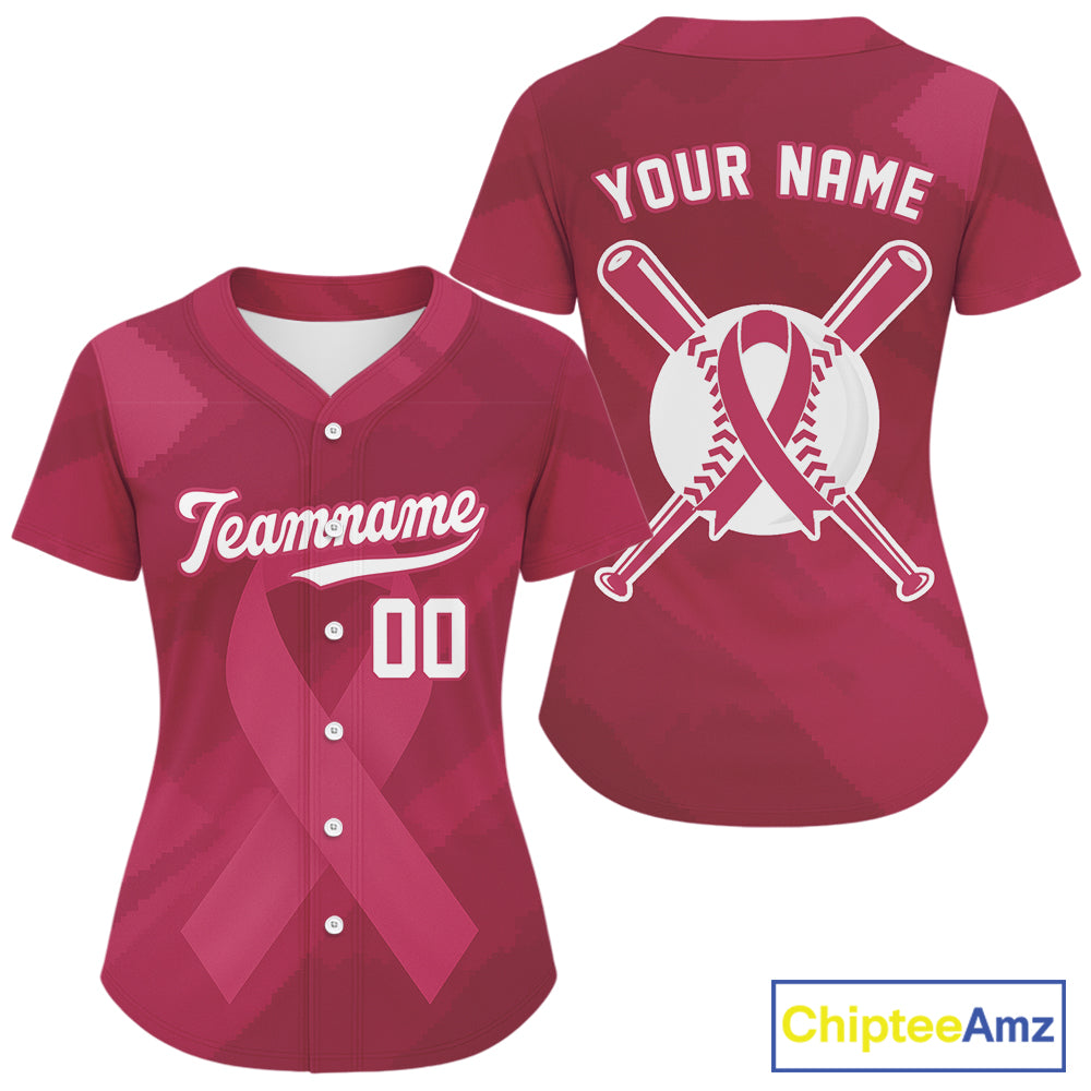 Custom Pink Ribbon Baseball Jerseys For Women Breast Cancer Awareness Baseball Shirt NYN1385