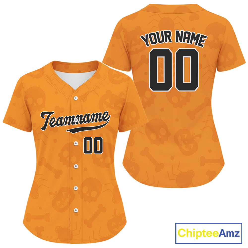 Custom Black Orange Halloween Baseball Jersey For Women Halloween Baseball Team Shirt NYN1280