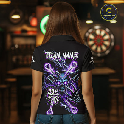 Personalized Purple Skeleton Thunder Lightning Women Dart Polo Shirt Skull Dart Jerseys NYN2119
