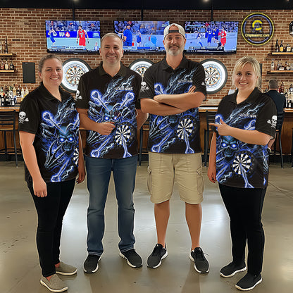 Personalized Blue Skeleton Thunder Lightning Men Dart Polo Shirts Skull Dart Jerseys NYN2120
