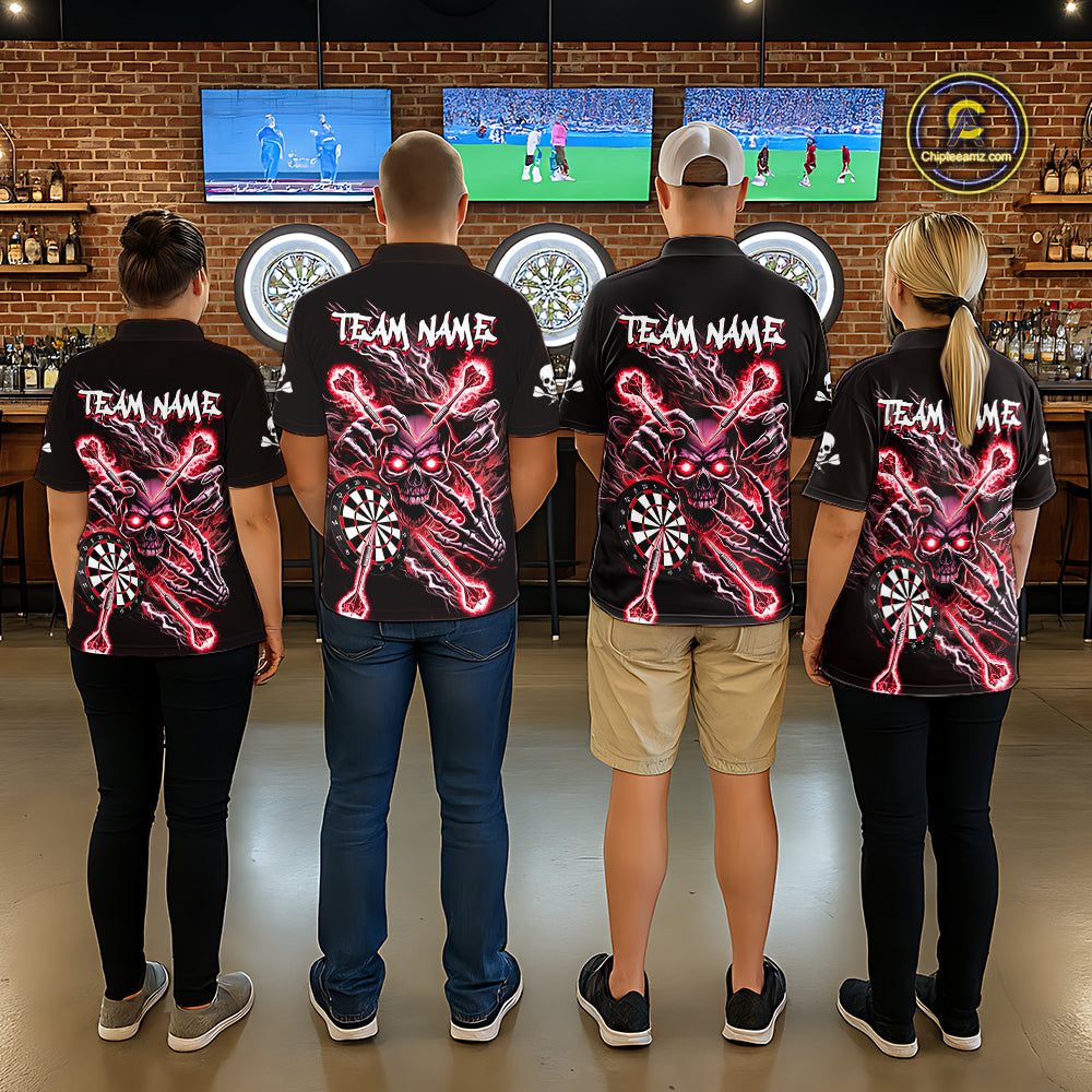 Personalized Red Skeleton Thunder Lightning Women Dart Quarter- Zip Shirts Skull Dart Jerseys NYN2121