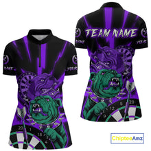 Load image into Gallery viewer, Custom Purple Neon Fierce Bulldog Thunder Women Darts Quarter- Zip Shirt Funny Dart League Jerseys NYN2126