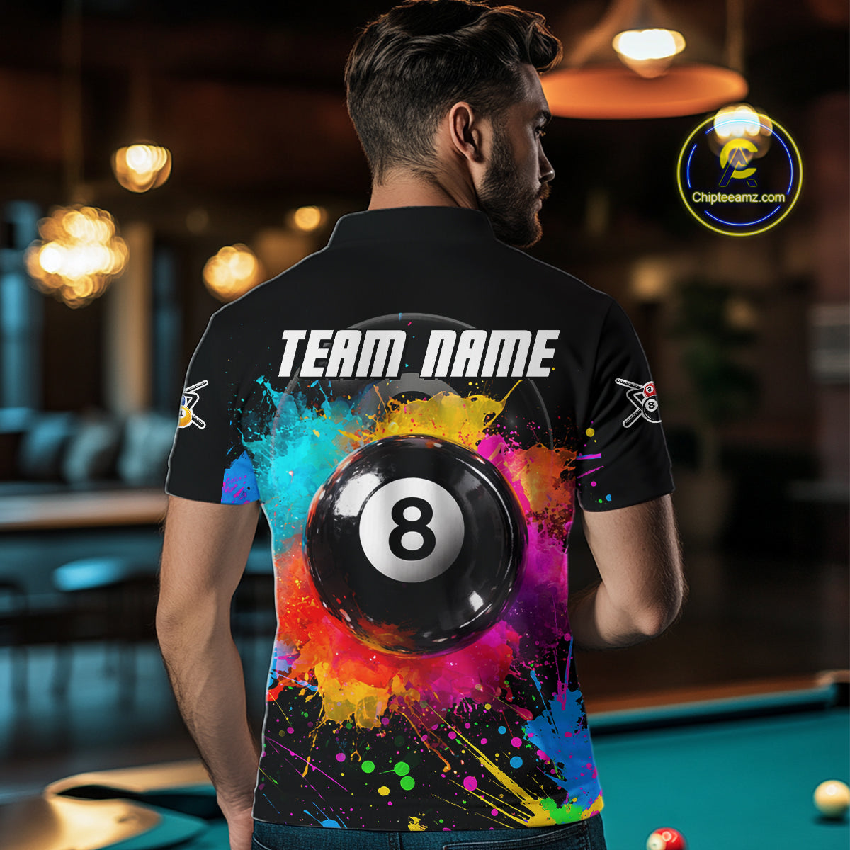 Colorful Splatter 8 Ball Pool Men Billiard Polo & 1/4-Zip Shirt Custom Billiards Balls Attire NYN2392