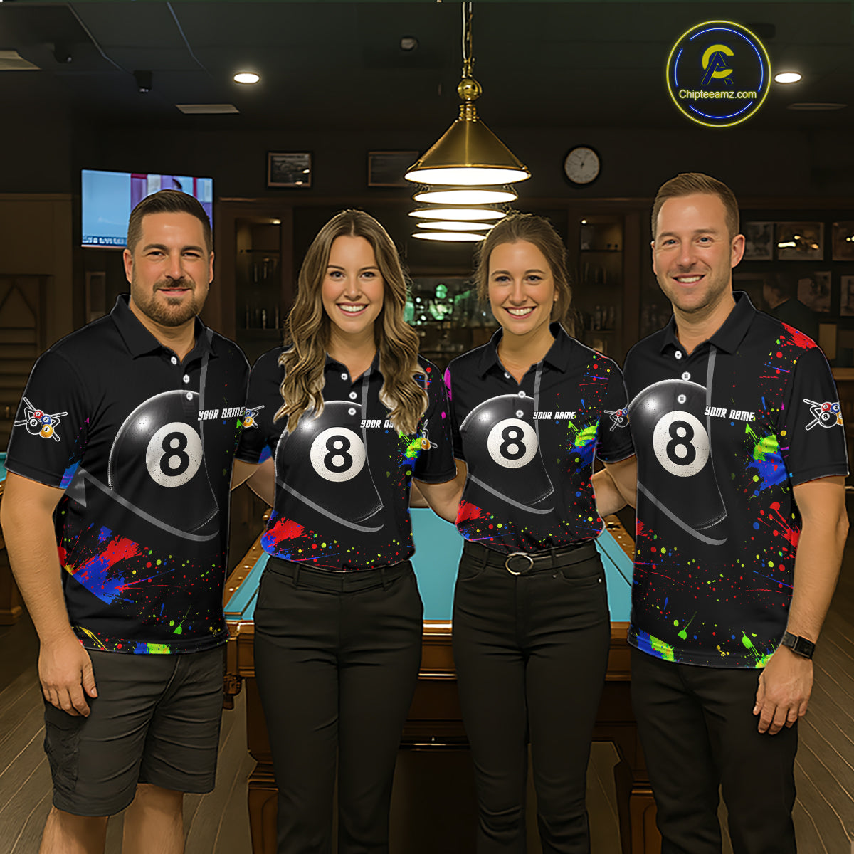 Colorful Splatter 8 Ball Pool Men Billiard Polo & 1/4-Zip Shirt Custom Billiards Balls Attire NYN2392