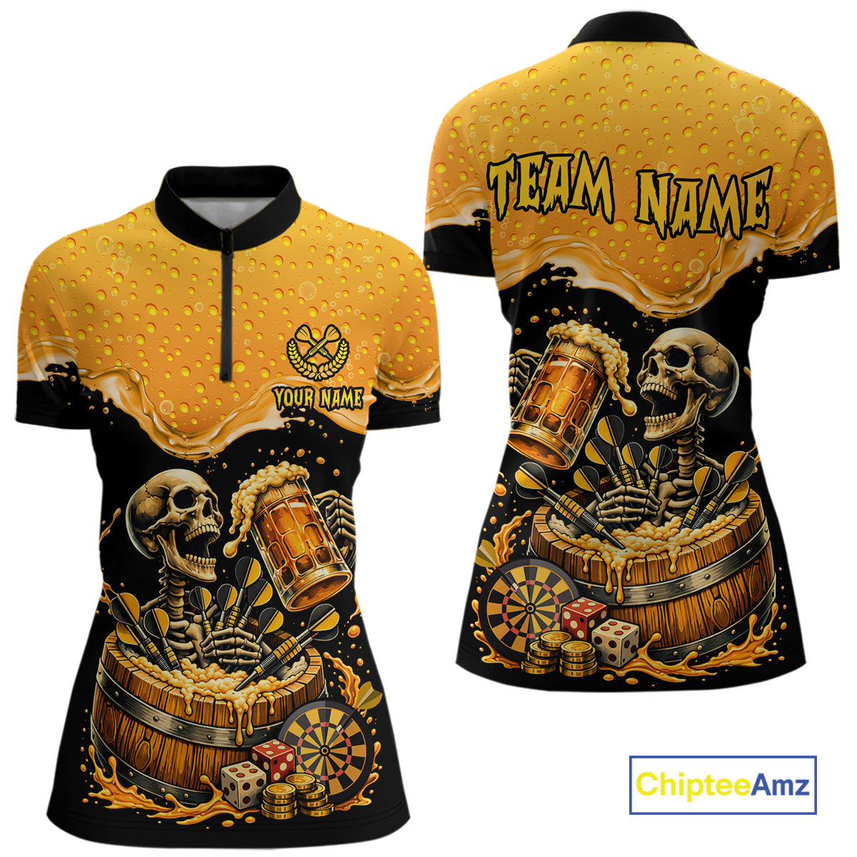 Custom Funny Skeleton Play Dart And Beer Dartboard Women Polo Shirt Personalized Dart Team Jerseys NYN2773