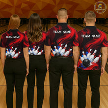 Load image into Gallery viewer, Custom Mens Bowling Colorful Splatter Pin &amp; Ball Shirts, Black &amp; Red Bowling Team Jerseys NYN3420