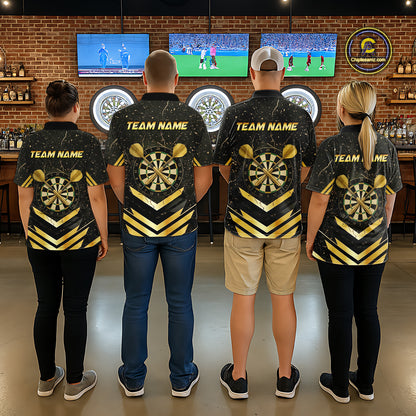 Black And Gold Dartboard Men Dart Polo & 1/4-Zip Shirt Custom Cracked Dart Jersey For Darters NYN3002