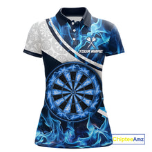 Load image into Gallery viewer, Personalized Blue Flaming Thunder Dartboard Women Darts Polo &amp; 1/4-Zip Shirts Dart Team Jerseys NYN2801