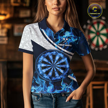 Load image into Gallery viewer, Personalized Blue Flaming Thunder Dartboard Women Darts Polo &amp; 1/4-Zip Shirts Dart Team Jerseys NYN2801