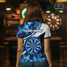 Load image into Gallery viewer, Personalized Blue Flaming Thunder Dartboard Women Darts Polo &amp; 1/4-Zip Shirts Dart Team Jerseys NYN2801