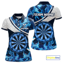 Load image into Gallery viewer, Personalized Blue Flaming Thunder Dartboard Women Darts Polo &amp; 1/4-Zip Shirts Dart Team Jerseys NYN2801