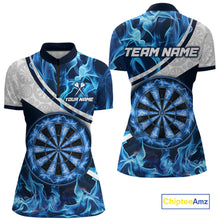 Load image into Gallery viewer, Personalized Blue Flaming Thunder Dartboard Women Darts Polo &amp; 1/4-Zip Shirts Dart Team Jerseys NYN2801