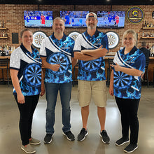 Load image into Gallery viewer, Personalized Blue Flaming Thunder Dartboard Women Darts Polo &amp; 1/4-Zip Shirts Dart Team Jerseys NYN2801