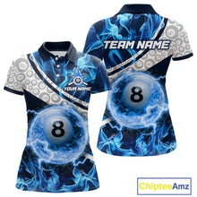 Load image into Gallery viewer, Personalized Blue Flaming Thunder 8 Ball Pool Billiard Shirts For Women Billiard Attire Gifts NYN2802