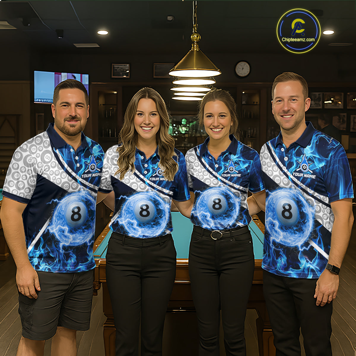 Personalized Blue Flaming Thunder 8 Ball Pool Billiard Shirts For Women Billiard Attire Gifts NYN2802
