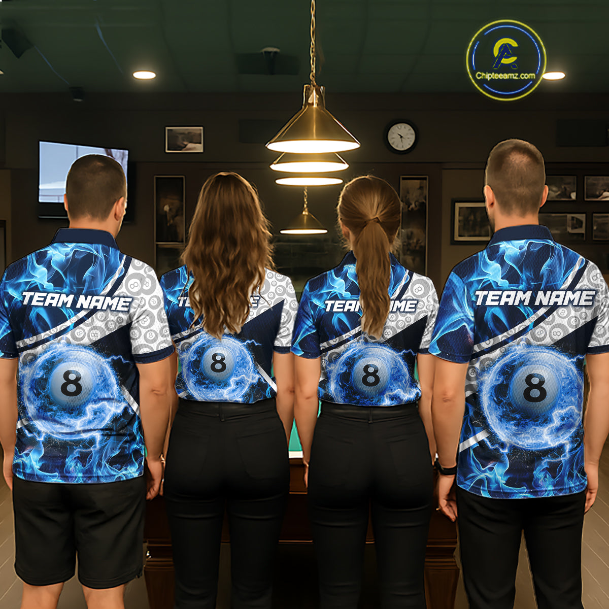 Personalized Blue Flaming Thunder 8 Ball Pool Billiard Shirts For Women Billiard Attire Gifts NYN2802