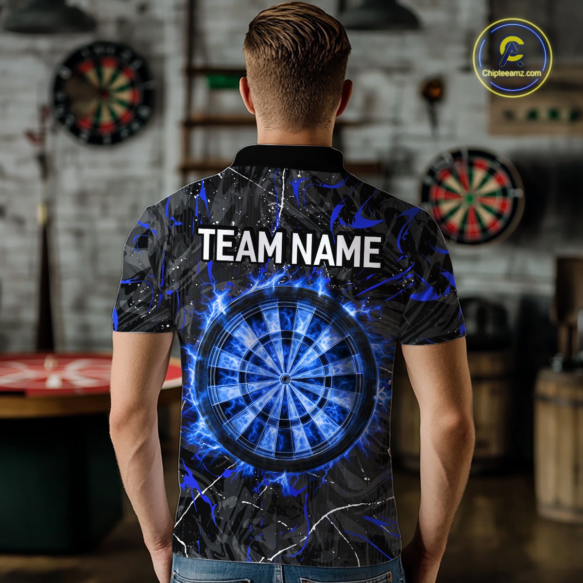 Custom Grey Blue Flaming Dartboard Darts Men Polo & 1/4-Zip Shirts Dart Team Jerseys NYN2806