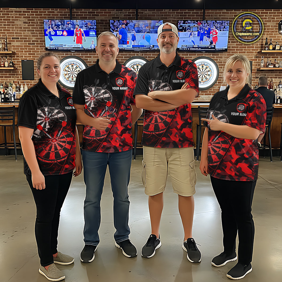 Personalized Camouflage Cracked Black And Red Dartboard Men Polo & 1/4-Zip Shirts Dart Team Jerseys NYN2809
