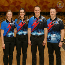 Load image into Gallery viewer, Thunder Lightning Bowling Polo 1/4-Zip Shirts For Women Custom Blue Smokes Team Bowling Jerseys NYN3453