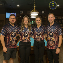 Load image into Gallery viewer, Retro American Flag Skull Pool 8 Ball &amp; 9 Ball Women Billiard Shirt Personalized Balls Billiard Shirts NYN2654