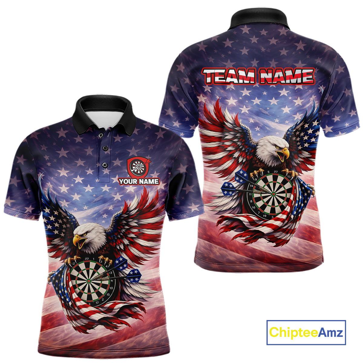 American Flag Eagle Dartboard & Arrow Men Darts Polo Shirt Custom Patriotic Dart Team Shirt NYN2659