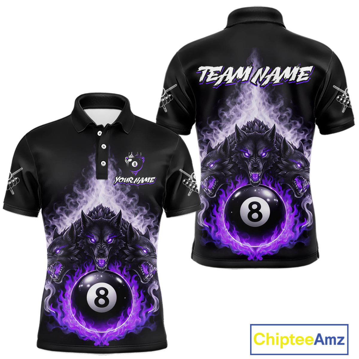Custom Horror Wolfs Black Purple Smokes Pool 8 Ball Men's Billiard Team Shirt Billiard Attire NYN2667