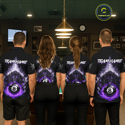 Custom Horror Wolfs Black Purple Smokes Pool 8 Ball Men's Billiard Team Shirt Billiard Attire NYN2667