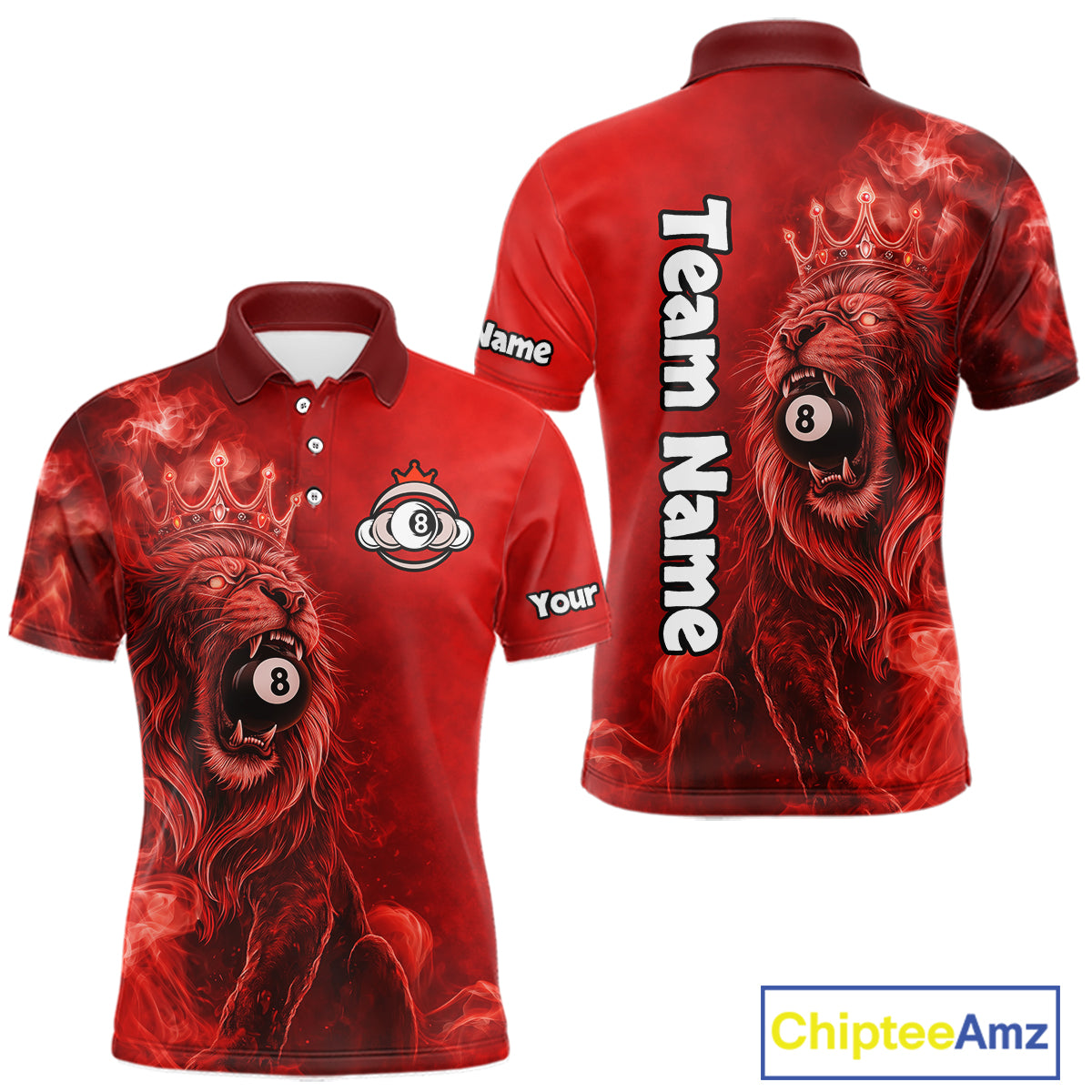 Personalized Red Grunge Smoke Crown Lion 8 Ball Pool Billiard Shirts For Men Billiard Attire Gifts NYN2826