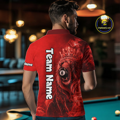 Personalized Red Grunge Smoke Crown Lion 8 Ball Pool Billiard Shirts For Men Billiard Attire Gifts NYN2826
