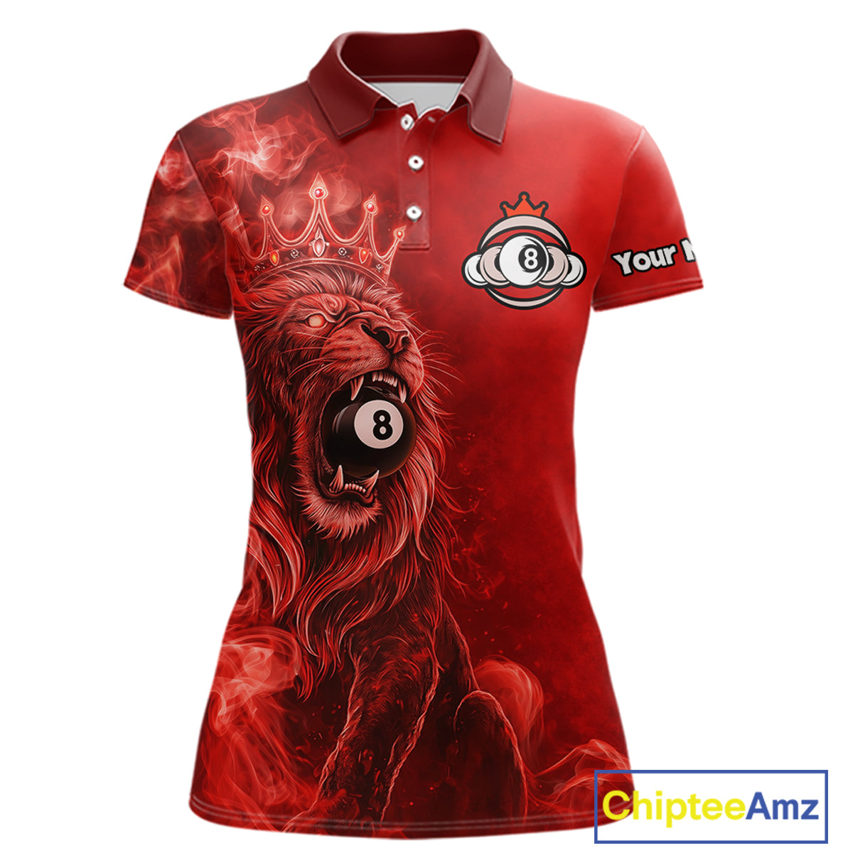 Personalized Red Grunge Smoke Crown Lion 8 Ball Pool Billiard Shirts For Women Billiard Attire Gifts NYN2826
