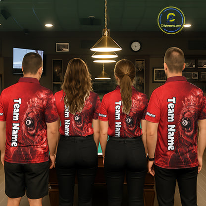 Personalized Red Grunge Smoke Crown Lion 8 Ball Pool Billiard Shirts For Men Billiard Attire Gifts NYN2826