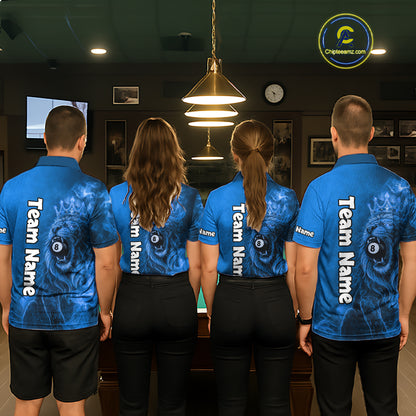 Personalized Blue Grunge Smoke Crown Lion 8 Ball Pool Billiard Shirts For Women Billiard Attire Gifts NYN2827