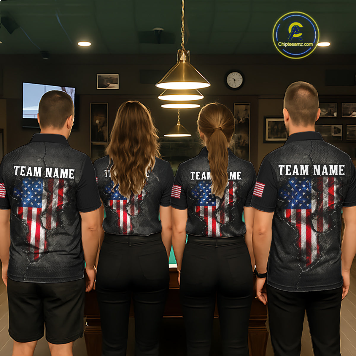 Smoke US Flag Smoke Billiard Polo & 1/4-Zip For Women Custom Patriotic 8 Ball Pool Team Jersey NYN3045