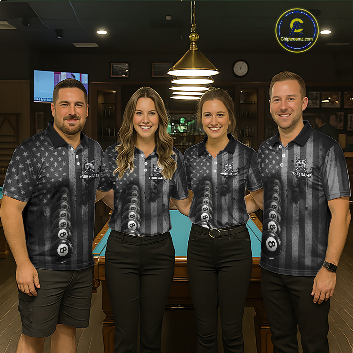 Grunge US Flag Blur 8 Ball Pool Billiard Team Shirt For Women Custom Patriotic Billiards Ball Attire NYN2470