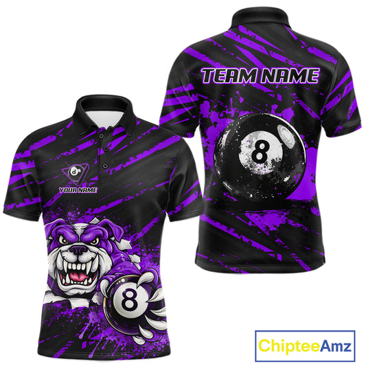 Purple Splatter Ball 8 Billiard Jerseys For Men Custom Funny Bulldog Billiard Team Jersey NYN2829