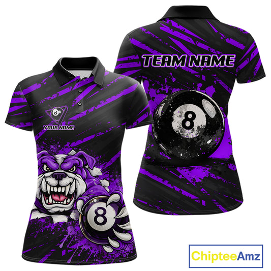 Purple Splatter Ball 8 Billiard Jerseys For Women Custom Funny Bulldog Billiard Team Jersey NYN2829