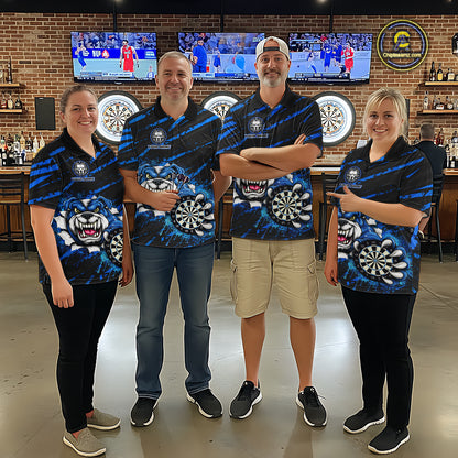 Blue Splatter Dart Polo & Quarter-Zip Shirt For Men Custom Funny Bulldog Darts Team Jersey NYN2830