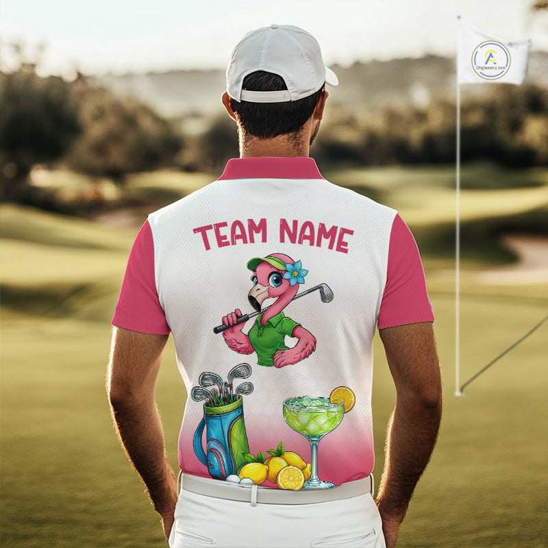Mens Flamingo Tropical Polo Golf Shirts Custom Pink And White Ball Golf Attire For Golfers NYN3061