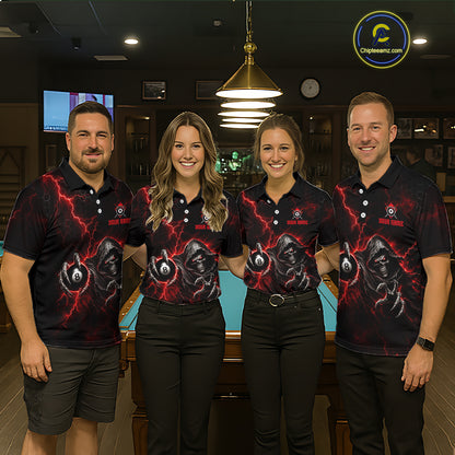 Custom Red Grim Reaper Thunder 8 Ball Pool Billiard Shirt For Women, Billiard Team Jersey NYN3778