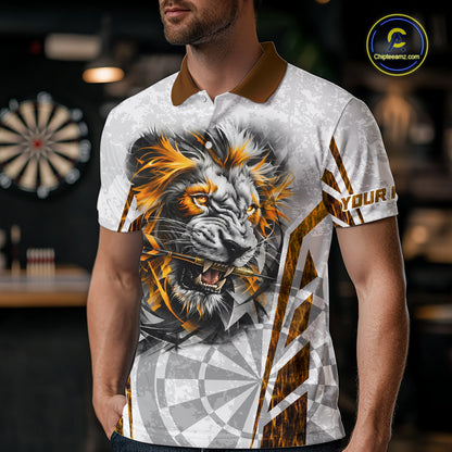 Yellow And White Grunge Tiger Dartboard Custom Men Darts Polo League Shirts Dart Jerseys NYN2839