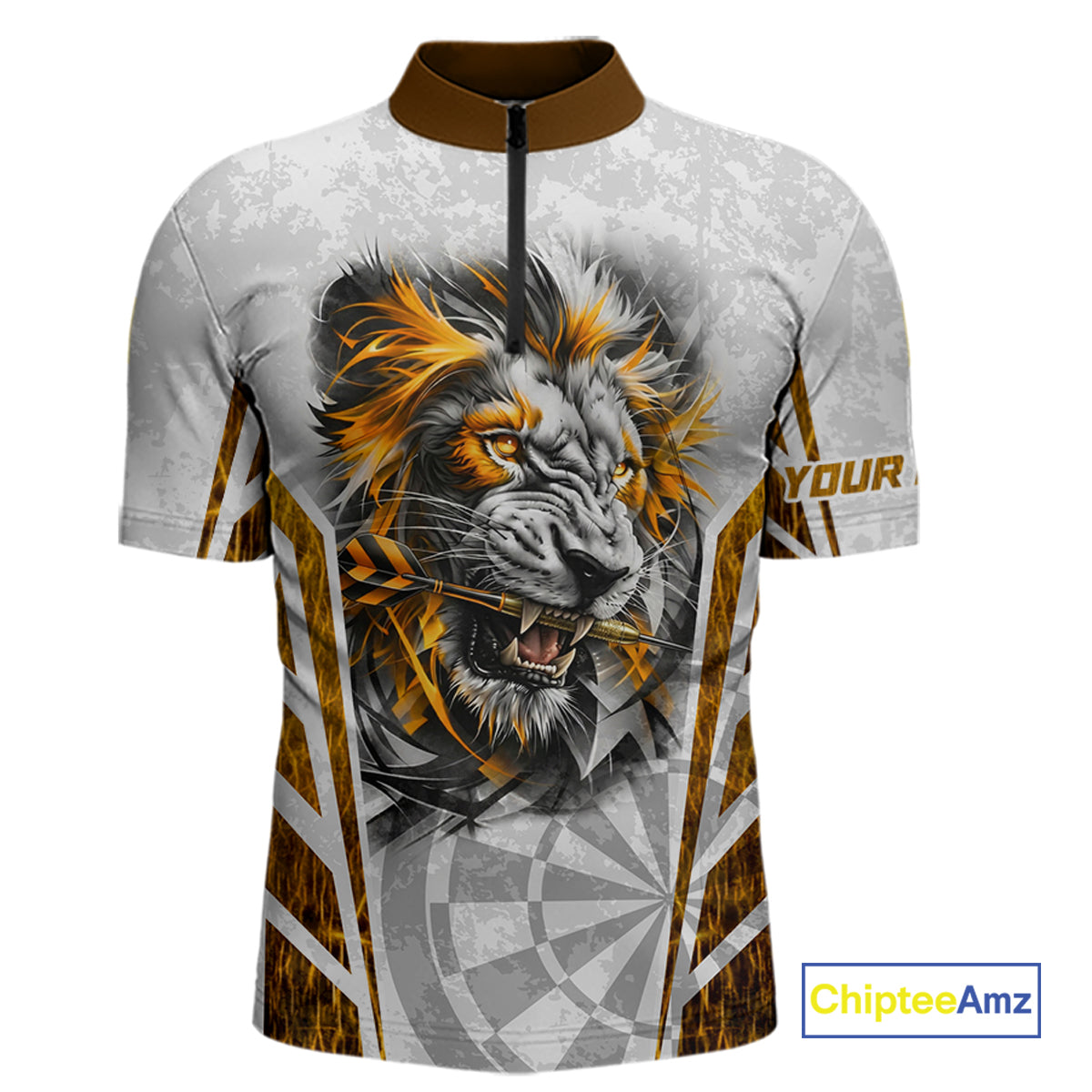 Yellow And White Grunge Tiger Dartboard Custom Men Darts Polo League Shirts Dart Jerseys NYN2839
