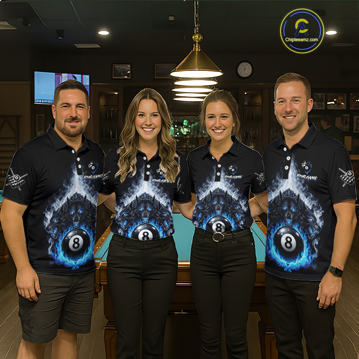 Custom Horror Wolfs Black Blue Smokes Pool 8 Ball Men's Billiard Team Shirt Billiard Attire NYN2503