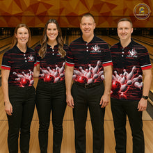 Load image into Gallery viewer, Red Horizontal Stripes Women Bowling Shirt Personalized Thunder Lightning Team Bowling Jersey NYN3233