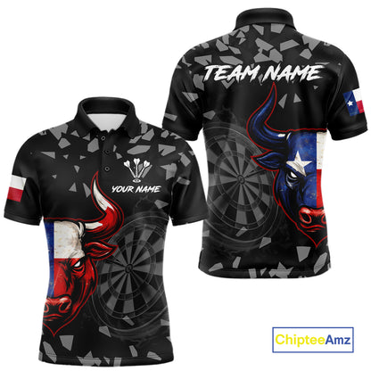 Texas Flag Bull & Dartboard Custom Grunge Men Darts Polo Shirt Patriotic Darts Team Jersey NYN2716