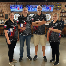 Load image into Gallery viewer, Texas Flag Bull &amp; Dartboard Custom Grunge Women Darts 1/4-Zip Shirt Patriotic Darts Team Jersey NYN2716