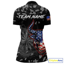 Load image into Gallery viewer, USA Flag Bull &amp; Dartboard Custom Grunge Women  Darts 1/4-Zip Shirt Patriotic Darts Team Jersey NYN2717