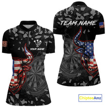 Load image into Gallery viewer, USA Flag Bull &amp; Dartboard Custom Grunge Women  Darts 1/4-Zip Shirt Patriotic Darts Team Jersey NYN2717