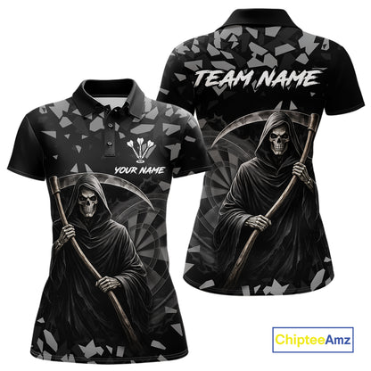 Grey Grim Reaper Smoke Dartboard Custom Grunge Women Darts Polo Shirt Darts Team Jersey NYN2718