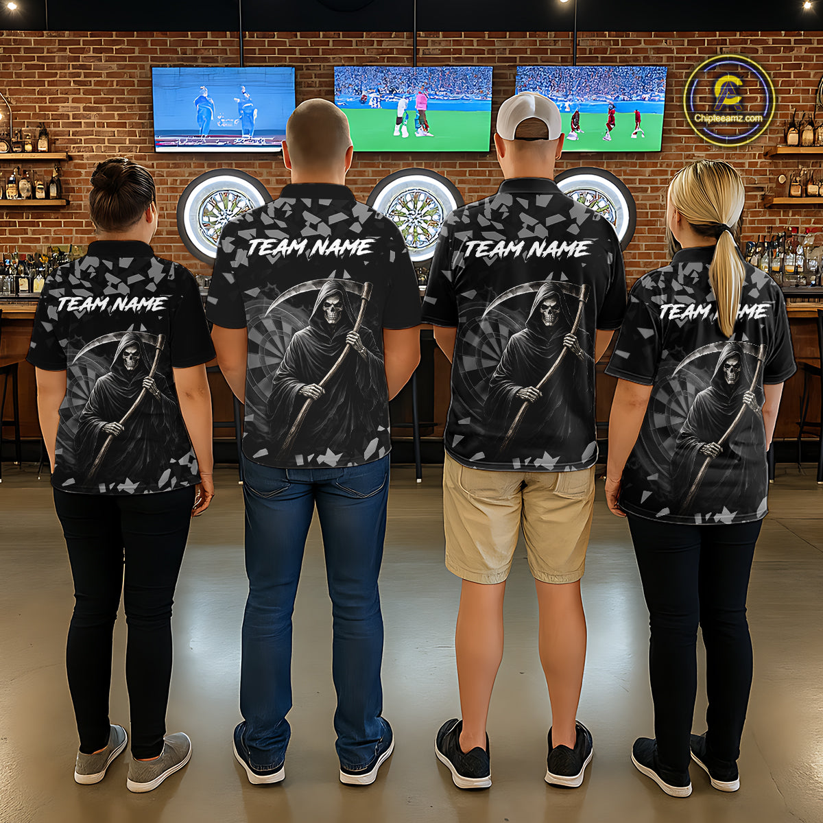 Grey Grim Reaper Smoke Dartboard Custom Grunge Men Darts 1/4-Zip Shirt Darts Team Jersey NYN2718
